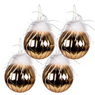 Clayre & Eef | Kerstbal Goudkleurig, Wit set 4 ø 12x12 cm | 6GL3933