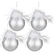 Clayre & Eef | Kerstbal Zilverkleurig, Wit set 4 ø 10x10 cm | 6GL3939