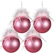Clayre & Eef | Kerstbal Roze set 4 ø 10x10 cm | 6GL3940