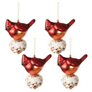 Clayre & Eef | Kerstbal Vogel Rood, Wit set 4 11x6x11 cm | 6GL3958