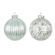 Clayre & Eef | Kerstballen set van 2 Groen Zilverkleurig ø 8x8 cm | 6GL4127