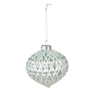 Clayre & Eef | Kerstballen set van 2 Groen Zilverkleurig ø 10x10 cm | 6GL4128