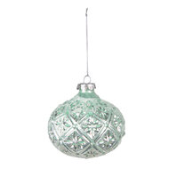 Clayre & Eef | Kerstballen set van 2 Groen Zilverkleurig ø 10x10 cm | 6GL4128