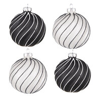 Clayre & Eef | Kerstballen set van 4 Zwart Grijs ø 8x8 cm | 6GL4132