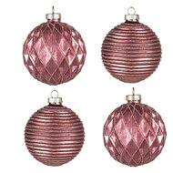 Clayre & Eef | Kerstballen set van 4 Rood ø 8x8 cm | 6GL4143