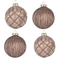 Clayre & Eef | Kerstballen set van 4 bruin ø 8x8 cm | 6GL4144