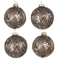 Clayre & Eef | Kerstballen set van 4 Bruin ø 8x8 cm | 6GL4150