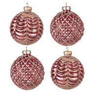Clayre & Eef | Kerstballen set van 4 Rood ø 8x8 cm | 6GL4160