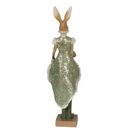 Clayre &amp; Eef   | Decoratie Beeld Konijn Groen, Bruin, Beige 11x8x33 cm | 6PR3592