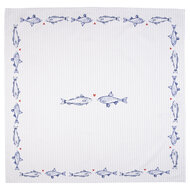Clayre & Eef | Vierkant Tafelkleed Wit Blauw 150x150 cm | SSF15