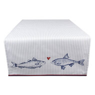 Clayre & Eef | Tafelloper Wit Blauw 50x140 cm | SSF64