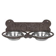 Clayre & Eef | Voerbak Hond Bruin 39x18x12 cm / 2x300 ml | 6Y3203