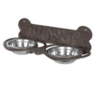 Clayre & Eef | Voerbak Hond Bruin 39x18x12 cm / 2x300 ml | 6Y3203