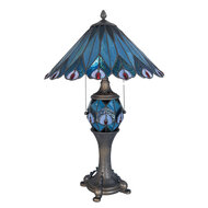 Clayre & Eef | Tiffany Tafellamp Blauw, Rood ø 40x65 cm E27/max 2x60W E14/max 1x7W | 5LL-5829