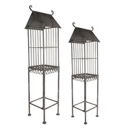 Clayre & Eef | Vogelkooi Decoratie Set 2 Grijs 35x26x117 / 27x21x99 cm | 5Y1129
