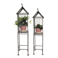 Clayre & Eef | Vogelkooi Decoratie Set 2 Grijs 35x26x117 / 27x21x99 cm | 5Y1129