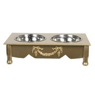 Clayre & Eef | Voerbak Hond Kat Goudkleurig 41x22x12 cm / 2x500 ml | 6H0769GO