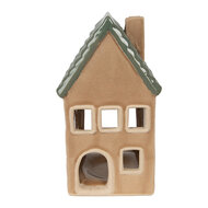 Clayre & Eef | Theelichthouder Kerst Huisje Bruin, Groen 8x8x15 cm | 6CE1600