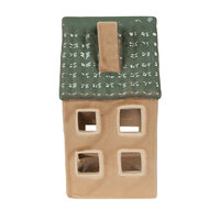 Clayre & Eef | Theelichthouder Kerst Huisje Bruin, Groen 8x8x15 cm | 6CE1600