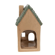 Clayre & Eef | Theelichthouder Kerst Huisje Bruin, Groen 8x8x15 cm | 6CE1600