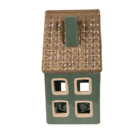 Clayre & Eef | Theelichthouder Kerst Huisje Groen, Bruin 9x8x15 cm | 6CE1601