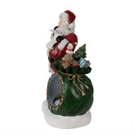 Clayre & Eef | Kerstdecoratie Kerstman met sneeuwbol LED Rood, Wit, Groen 26x16x36 cm | 6PR3925