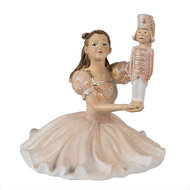 Clayre & Eef | Decoratie Beeld Ballerina Roze Wit 12x12x13 cm | 6PR3944