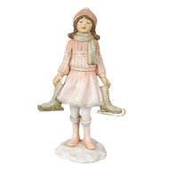 Clayre & Eef | Decoratie Beeld Meisje Roze Wit 13x9x21 cm | 6PR3945