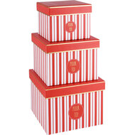 Dekoratief | Set 3 dozen vierkant 'Pour Toi', rood/wit, 19x19x14cm | A220065