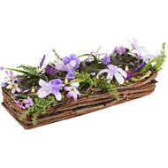 Dekoratief | Tafelstukje lang m/paarse bloemen, naturel, 32x13x9cm | A220472