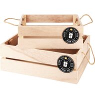 Dekoratief | Set 2 bakjes m/label divers, hout, 29x23x10cm | A225133