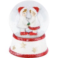 Dekoratief | Waterbol m/winterkindjes, resina/glas, LED, 7x7x9cm | A225425