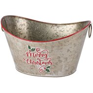 Dekoratief | Bakje ovaal 'Merry Christmas', girjs/rood, metaal, 26x19x11cm | A225754