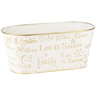 Dekoratief | Bakje ovaal 'Let It Snow', wit/goud, metaal, 25x13x11cm | A235016