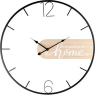 Dekoratief | Klok 'Home', wit/zwart/naturel, hout/metaal, 60x60cm | A235023