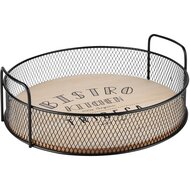 Dekoratief | Dienblad rond 'Bistro', zwart/naturel, metaal/hout, 30x30x10cm | A235030