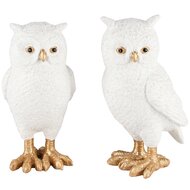 Dekoratief | Uil 'Henk' staand, wit/goud, resina, 9x8x15cm, set van 2 stuks | A235136
