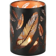 Dekoratief | Waxinelichthouder 'Feather Fest', zwart/goud, metaal, 10x10x14cm | A235391