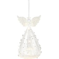 Dekoratief | Hanger engeltje, transparant/zilver, glas, LED, 7x7x13cm | A235426