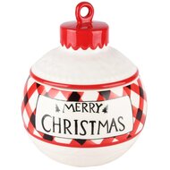 Dekoratief | Bewaarpot kerstbal 'Merry Christmas', wit/rood, keramiek, 16x16x20cm | A235852