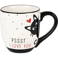 Dekoratief | Mok &#039;I love you&#039; m/poes, zwart/wit, keramiek, 10x10x12cm | A235859