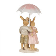 Clayre & Eef | Decoratie Beeld Konijnen met paraplu Bruin Roze 9x9x19 cm | 6PR4106