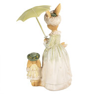 Clayre & Eef | Decoratie Beeld Konijnen met paraplu Bruin Groen 16x11x21 cm | 6PR5023