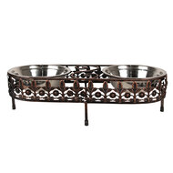 Clayre & Eef | Voerbak Hond Kat Bruin 43x18x12 cm / 2x500 ml | 6Y5430