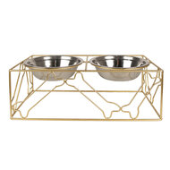 Clayre & Eef | Voerbak Hond Kat Goudkleurig 38x20x14 cm / 2x500 ml | 6Y5431