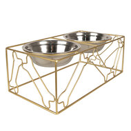 Clayre & Eef | Voerbak Hond Kat Goudkleurig 38x20x14 cm / 2x500 ml | 6Y5431