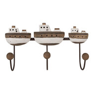 Clayre & Eef | Wandkapstok 3 haken Wit Bruin 38x10x20 cm | 6H2332