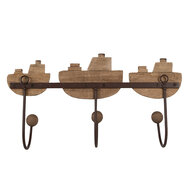 Clayre & Eef | Wandkapstok 3 haken Wit Bruin 38x10x20 cm | 6H2332