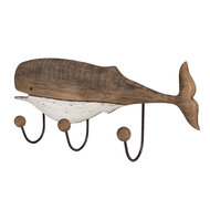 Clayre & Eef | Wandkapstok 3 haken Bruin Wit 53x10x23 cm | 6H2350