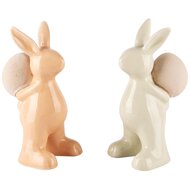 Dekoratief | Bunny m/ei, groen/peach, dolomiet, 8x5x14cm, set van 2 stuks | A240019